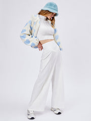 Solid High Waist Knitted Wide Leg Trousers