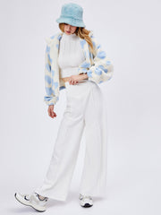Solid High Waist Knitted Wide Leg Trousers