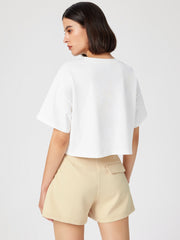 Cotton-blend Round Neckline Oversized Crop Top
