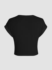 V-neck Solid Ruched Crop Top