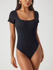 Solid Square Neck Short Sleeve Bodysuit