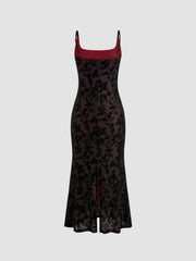 Square Neck Floral Ruched Maxi Dress