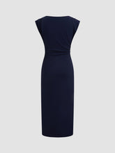 Boat Neck Solid Ruched Maxi Dress