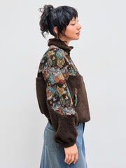 Fleece Collar Floral Cat Knotted Sweatshirt