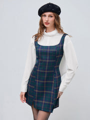 Scoop Neckline Checks Zipper Mini Dress