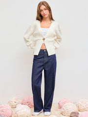 Knit V-neck Metallic Button Cardigan