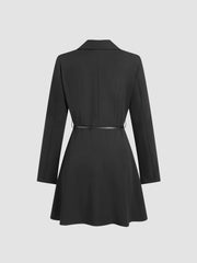 Notched Collar V-neck Mini Blazer Dress With Belt