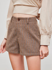 Wool-blend Mid Rise Houndstooth Shorts
