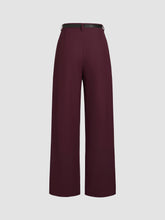 Petite Mid Rise Solid Straight Leg Trousers With Belt