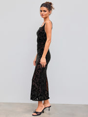 Square Neck Floral Ruched Maxi Dress
