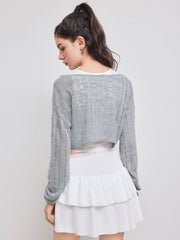 Round Neckline Ruched Tank Top & Crop Long Sleeve Top