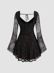 Sweetheart Lace Floral Knotted Mini Dress