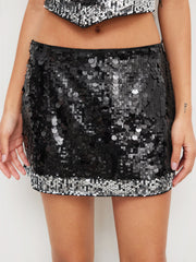 Sequin Low Rise Contrasting Hem Mini Skirt