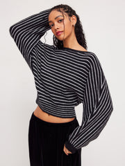 Knit Wool-blend Boat Neck Striped Oversized Sweater
