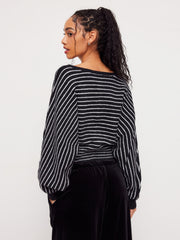 Knit Wool-blend Boat Neck Striped Oversized Sweater