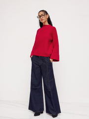 Knit Round Neck Roll Up Sweater