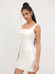 Sequin U-neckline Ruched Mini Dress