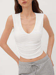 Cotton-blend V-neck Ruched Tank Top