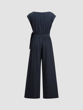 Boat Neck Stripe Ruched Knotted Straight Leg Jumpsuit