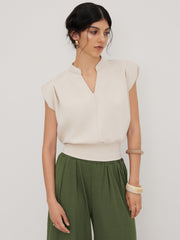 V-neck Solid Pleated Crop Top