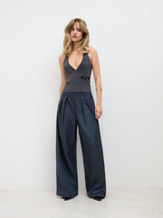 High Rise Pleated Wide Leg Trousers