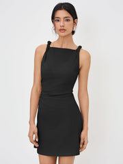Boat Neck Twist Ruched Mini Dress