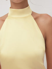 Satin Halter Neckline Backless Maxi Dress
