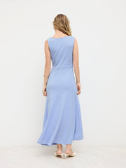 Boat Neck Solid Ruffle Ruched Maxi Dress