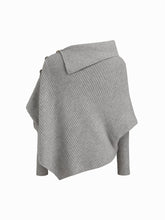 Knit Asymmetrical Neck Poncho Long Sleeve Sweater