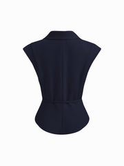 Collar V-neck Knotted Blazer Vest