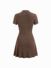 Mandarin Collar Short Sleeve Metal Detail Cut Out Ruched Mini Dress