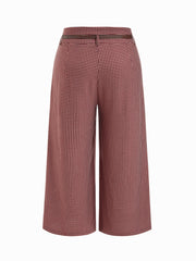 Houndstooth Mid Waist Belted Wide Leg Trousers Curve & Plus