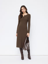 Round Neckline Long Sleeve Button Midi Dress