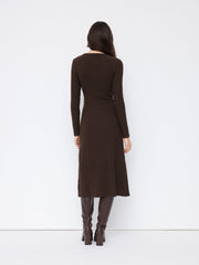 Round Neckline Long Sleeve Button Midi Dress