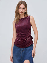 Boat Neck Floral Knotted Ruched Crop Tank Top
