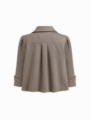 Jacquard Peter Pan Collar Houndstooth Three-quarter Length Sleeve Oversized Blouse