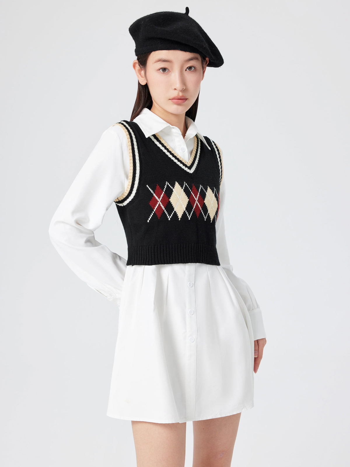 Knit Argyle Plaid Crop Vest