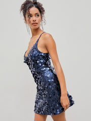 Sequins U-neckline Criss Cross Mini Dress