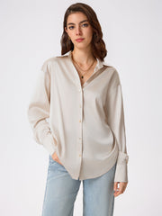 Satin Collar Solid Button Long Sleeve Shirt