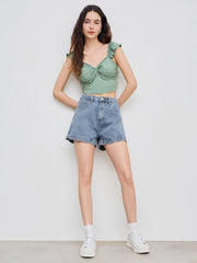 Solid Wave Trim Jean Shorts