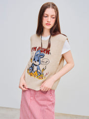 I'M PUNK Knit Rabbit Embroidery Vest