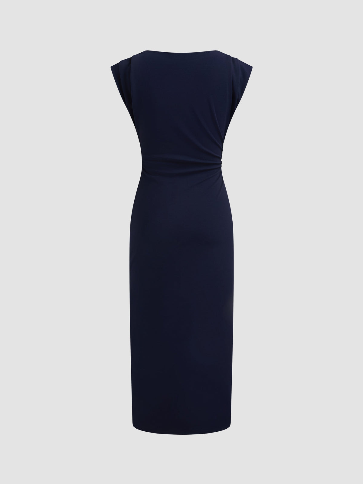 Boat Neck Solid Ruched Maxi Dress