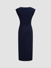 Boat Neck Solid Ruched Maxi Dress