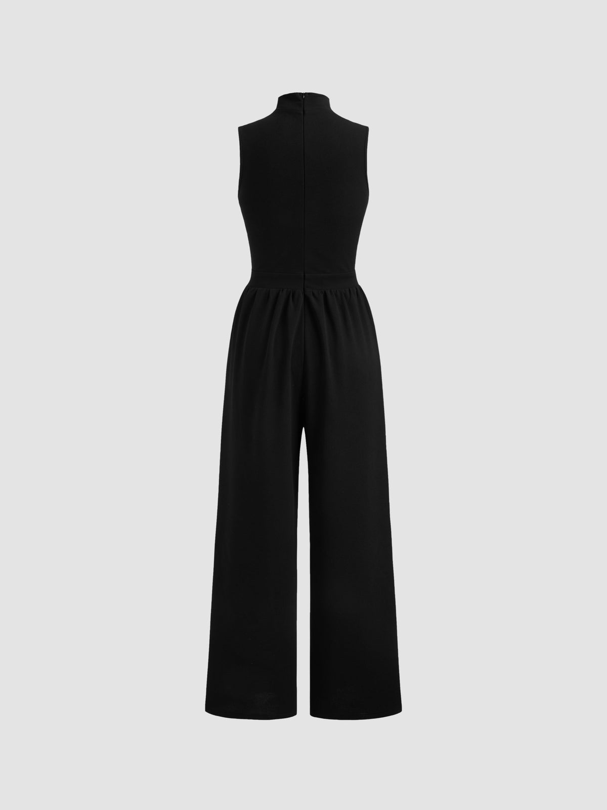 High Neck Solid Cut Out Patched Wide Leg Jumpsuit