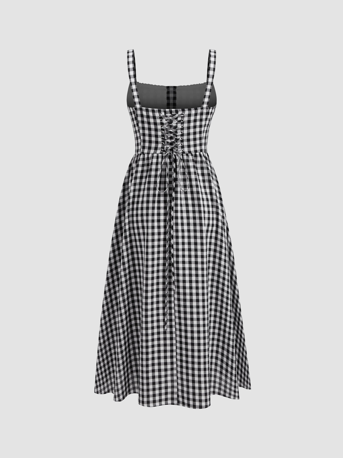 Cotton-blend Square Neck Gingham Maxi Dress