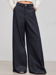 Denim Low Rise Solid Pocket Baggy Jeans