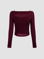 Boat Neck Long Sleeve Two-piece Top