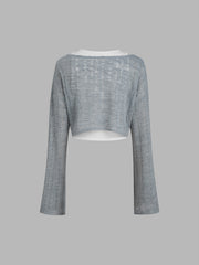 Round Neckline Ruched Tank Top & Crop Long Sleeve Top