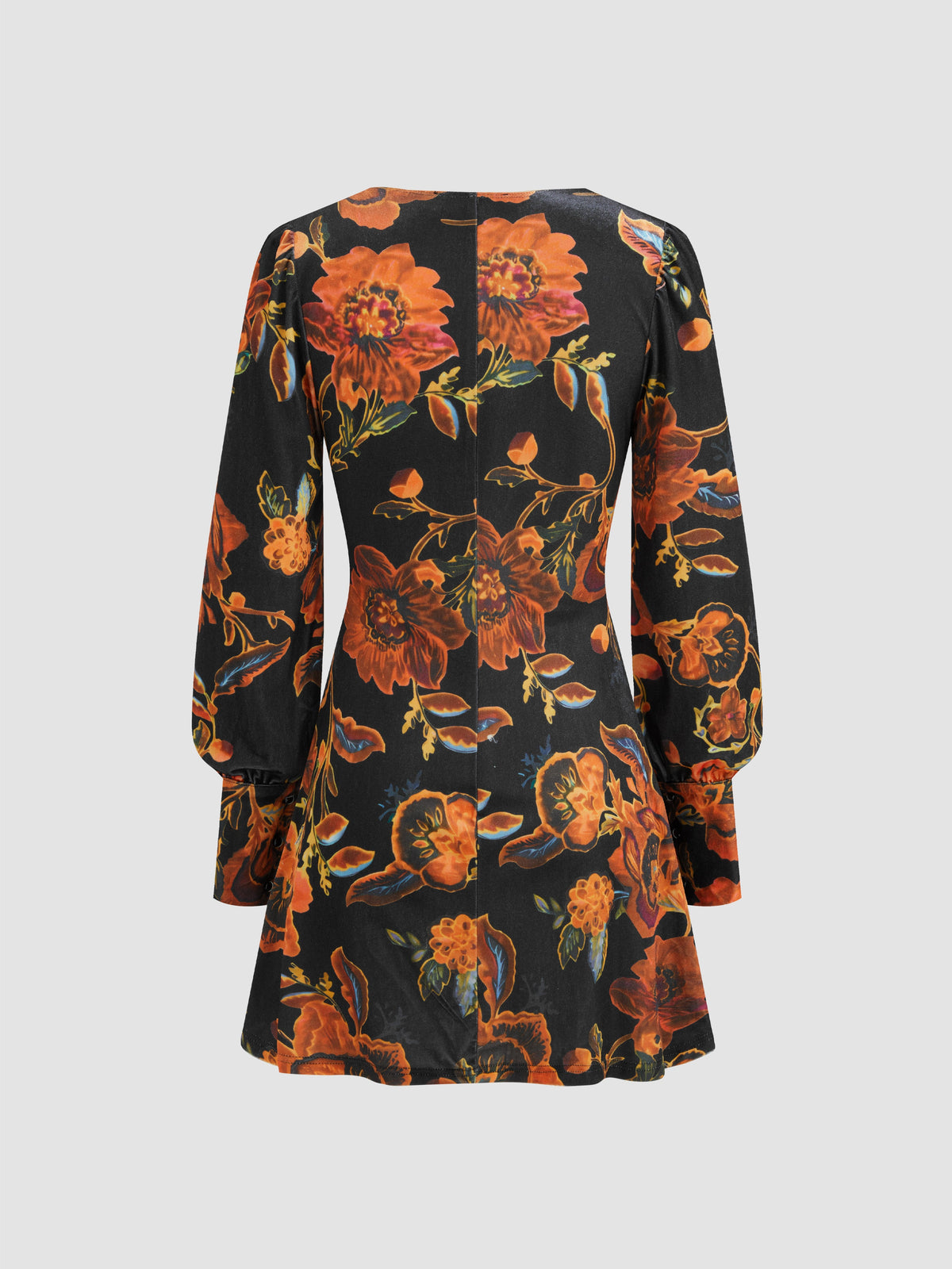 Velvet V-neck Floral Mini Dress