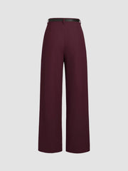Petite Mid Rise Solid Straight Leg Trousers With Belt